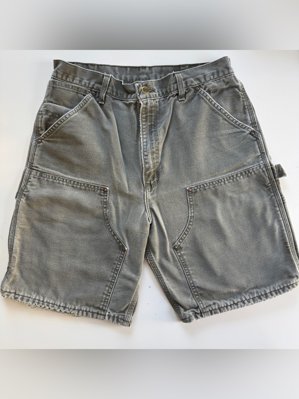 Vintage Carhartt Double Knee Carpenter Work Shorts B80 Moss Size 32 Made In USA